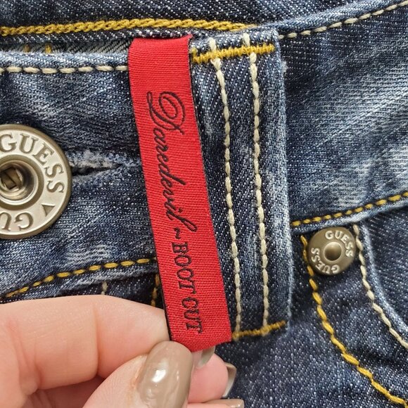 GUESS Women's Daredevil Bootcut Dark Wash Distressed Ripped Denim Jeans Size 27 - Picture 5 of 9